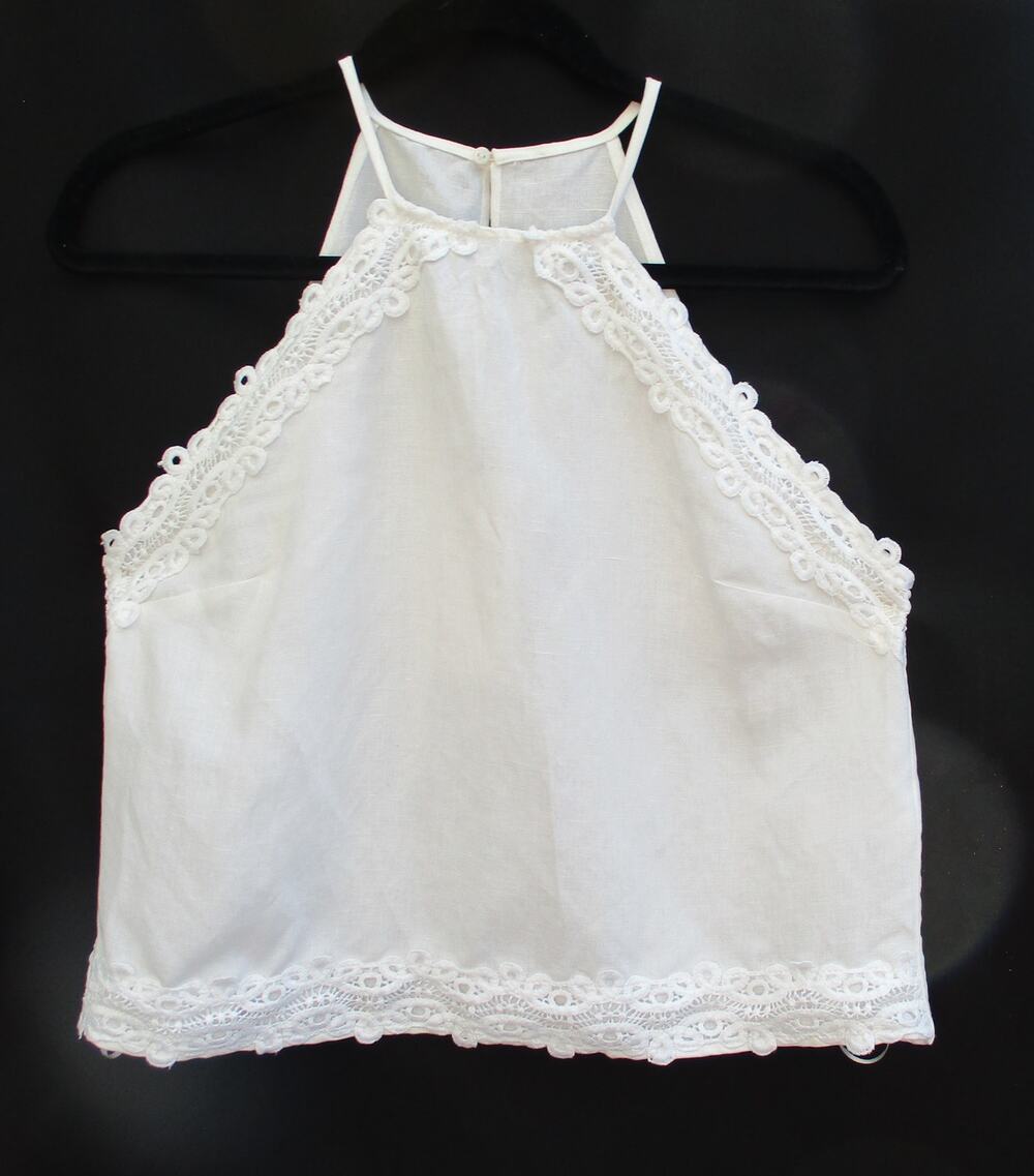 Nwt ZARA White Linen Lace Trim Halter Neck Crop Top Women's Sz M